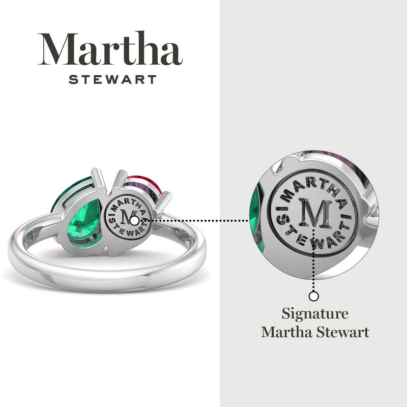 Martha Stewart Ruby and Emerald Two Stone Ring in Sterling Silver image number null